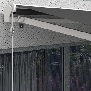 12' x 10' Electric Awning, Retractable Awning Sun Shade Shelter with Remote Controller, Manual Crank Handle and Aluminum Frame, for Deck, Balcony, Yard, Dark Grey