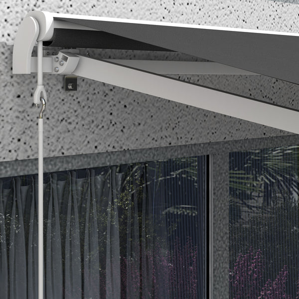 12' x 10' Electric Awning, Retractable Awning Sun Shade Shelter with Remote Controller, Manual Crank Handle and Aluminum Frame, for Deck, Balcony, Yard, Dark Grey
