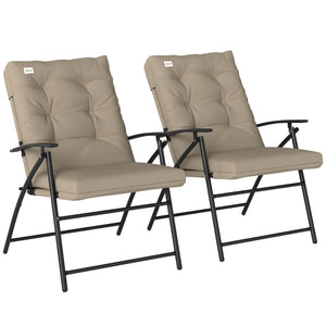 Set of 2 Outdoor Dining Chairs, Folding Patio Chair with Adjustable Backrest, Padded Folding Chairs for Outdoor Events, Khaki