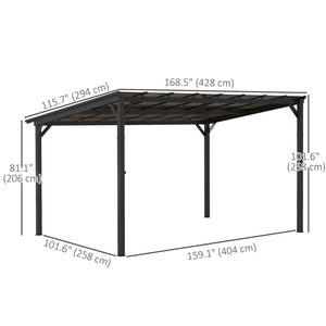 10' x 14' Outdoor Pergola with UPF 50+ and Waterproof Polycarbonate Roof, Wall-Mounted / Free Standing Hardtop Gazebo, Wind-resistant for Patio Deck Backyard, Dark Grey