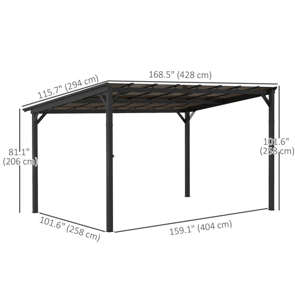 10' x 14' Outdoor Pergola with UPF 50+ and Waterproof Polycarbonate Roof, Wall-Mounted / Free Standing Hardtop Gazebo, Wind-resistant for Patio Deck Backyard, Dark Grey