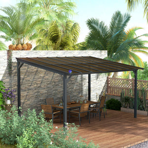 10' x 14' Outdoor Pergola with UPF 50+ and Waterproof Polycarbonate Roof, Wall-Mounted / Free Standing Hardtop Gazebo, Wind-resistant for Patio Deck Backyard, Dark Grey