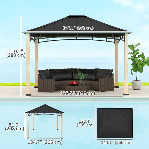 10' x 12' Hardtop Gazebo Canopy with Galvanized Metal Roof and Wood Grain Frame, Permanent Outdoor Gazebo with Ceiling Hook for Patio, Garden, Backyard, Lawn, Deck