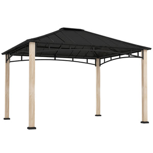 10' x 12' Hardtop Gazebo Canopy with Galvanized Metal Roof and Wood Grain Frame, Permanent Outdoor Gazebo with Ceiling Hook for Patio, Garden, Backyard, Lawn, Deck