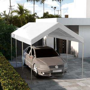 10 x 20 ft Carport Replacement Canopy, UV Resistant Garage Car Cover with Ball Bungee Cords, White, (Only Cover)