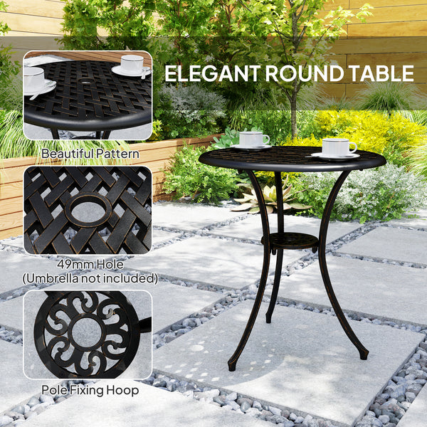 3 Pieces Garden Dining Set for 2, Cast Aluminium Outdoor Dining Set with 2 Armchairs and Round Dining Table with Parasol Hole, Garden Furniture Set, Bronze Tone