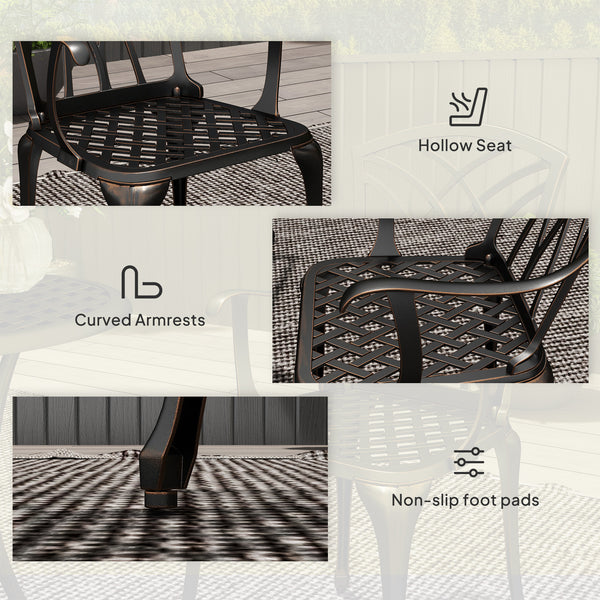 3 Pieces Garden Dining Set for 2, Cast Aluminium Outdoor Dining Set with 2 Armchairs and Round Dining Table with Parasol Hole, Garden Furniture Set, Bronze Tone