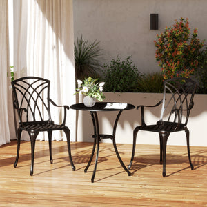 3 Pieces Garden Dining Set for 2, Cast Aluminium Outdoor Dining Set with 2 Armchairs and Round Dining Table with Parasol Hole, Garden Furniture Set, Bronze Tone