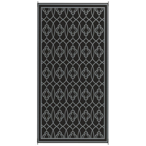 Outsunny Reversible Outdoor Rug, 9' x 18' Waterproof Plastic Straw Floor Mat, Portable RV Camping Carpet, Large Floor Mat for Backyard, Deck, Picnic, Beach, Black & Gray Lantern