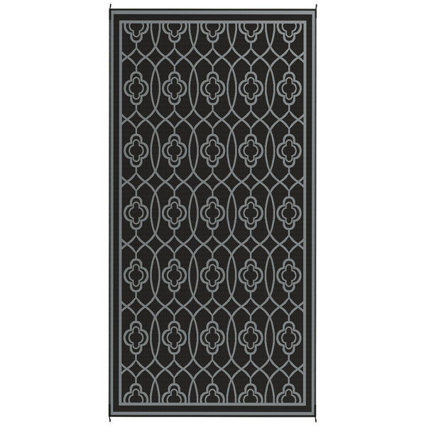 Outsunny Reversible Outdoor Rug, 9' x 18' Waterproof Plastic Straw Floor Mat, Portable RV Camping Carpet, Large Floor Mat for Backyard, Deck, Picnic, Beach, Black & Gray Lantern