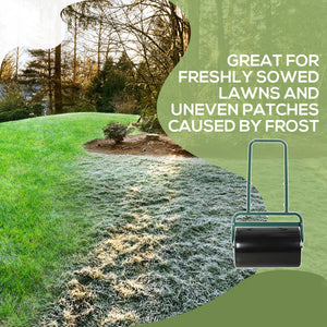 20" Push/Tow Behind Lawn Roller, Heavy Duty Sod Drum Roller Filled with 11 Gal Water/136 Lbs Sand, Grass Flattener for Yard, Patio, Park, Green