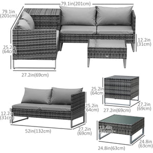 4 Piece Patio Furniture Set, Outdoor Sectional Rattan Sofa with Storage Function, Glass Top Coffee Table for Backyard, Porch, Poolside, Balcony, Garden
