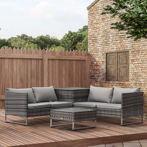 4 Piece Patio Furniture Set, Outdoor Sectional Rattan Sofa with Storage Function, Glass Top Coffee Table for Backyard, Porch, Poolside, Balcony, Garden