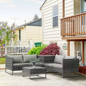 4 Piece Patio Furniture Set, Outdoor Sectional Rattan Sofa with Storage Function, Glass Top Coffee Table for Backyard, Porch, Poolside, Balcony, Garden