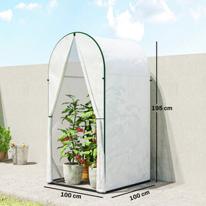 Mini Greenhouse, Portable Green House with Roll-Up Door, PE Base, Small Greenhouse for Garden Patio, 100 x 100 x 195 cm, White