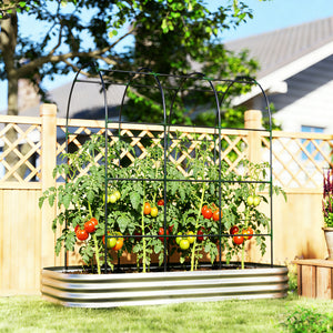 Galvanised Raised Garden Bed with Arched Trellis, 7 x 4 x 7ft Metal Outdoor Planter Box with Open Bottom Design, Modular Raised Bed with Gloves, Easy Assembly, Silver