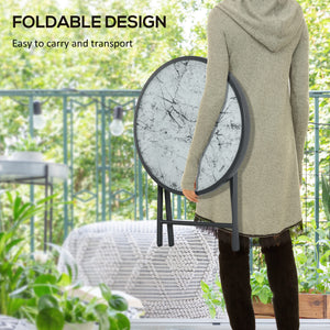 18" Outdoor Round Folding Table, Garden Side Table with Metal Frame and Tempered Glass Top for Patio, Picnic, Party, Wedding, White