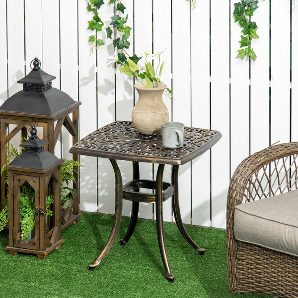 Aluminum Outdoor Side Table, 21" Square Patio Coffee Table with Umbrella Hole, Bistro End Table for Garden, Balcony, Poolside, Bronze