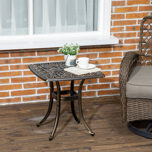 Aluminum Outdoor Side Table, 21" Square Patio Coffee Table with Umbrella Hole, Bistro End Table for Garden, Balcony, Poolside, Bronze
