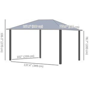13' x 10' Hardtop Gazebo with Netting Sidewalls and Curtains, Galvanized Steel Outdoor Gazebo Canopy with Aluminum Frame for Garden, Patio, Lawns, Parties