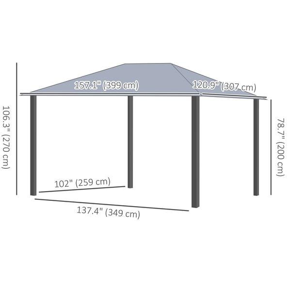 13' x 10' Hardtop Gazebo with Netting Sidewalls and Curtains, Galvanized Steel Outdoor Gazebo Canopy with Aluminum Frame for Garden, Patio, Lawns, Parties
