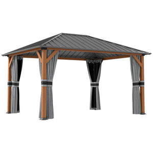 13' x 10' Hardtop Gazebo with Netting Sidewalls and Curtains, Galvanized Steel Outdoor Gazebo Canopy with Aluminum Frame for Garden, Patio, Lawns, Parties