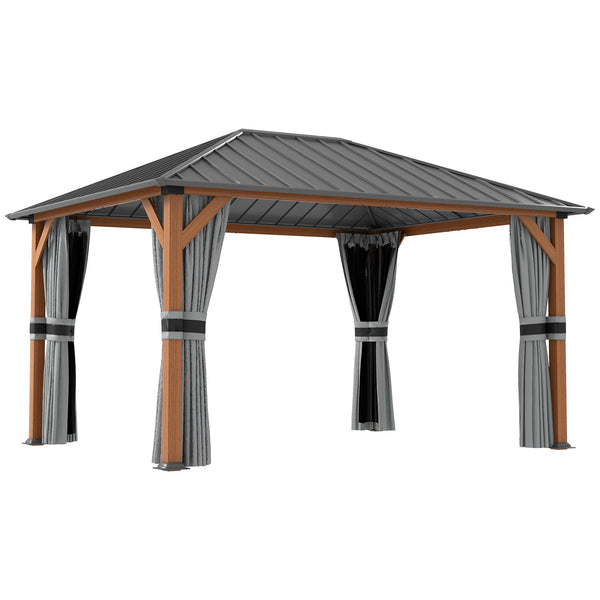 13' x 10' Hardtop Gazebo with Netting Sidewalls and Curtains, Galvanized Steel Outdoor Gazebo Canopy with Aluminum Frame for Garden, Patio, Lawns, Parties