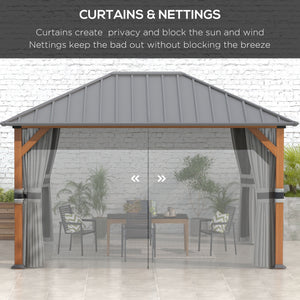 13' x 10' Hardtop Gazebo with Netting Sidewalls and Curtains, Galvanized Steel Outdoor Gazebo Canopy with Aluminum Frame for Garden, Patio, Lawns, Parties