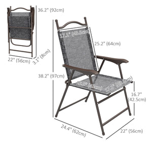Outdoor Dining Chairs Set of 2, Folding Outdoor Patio Chairs with Armrests, Mesh Seat, High Backrest, All Weather for Backyard, Balcony, Porch, Poolside, Deck, Grey