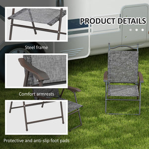 Outdoor Dining Chairs Set of 2, Folding Outdoor Patio Chairs with Armrests, Mesh Seat, High Backrest, All Weather for Backyard, Balcony, Porch, Poolside, Deck, Grey