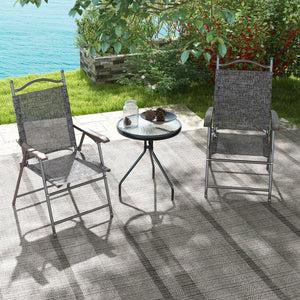 Outdoor Dining Chairs Set of 2, Folding Outdoor Patio Chairs with Armrests, Mesh Seat, High Backrest, All Weather for Backyard, Balcony, Porch, Poolside, Deck, Grey