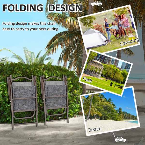 Outdoor Dining Chairs Set of 2, Folding Outdoor Patio Chairs with Armrests, Mesh Seat, High Backrest, All Weather for Backyard, Balcony, Porch, Poolside, Deck, Grey