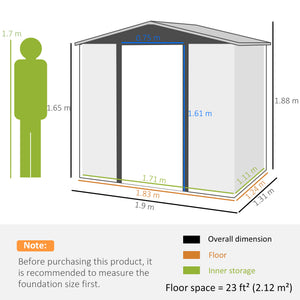 4.3 x  6.2 ft Garden Metal Shed w/ Lock, Outdoor Storage Shed with Ventilation Slots and Gloves for Garden, Patio, Oak
