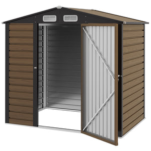 4.3 x  6.2 ft Garden Metal Shed w/ Lock, Outdoor Storage Shed with Ventilation Slots and Gloves for Garden, Patio, Oak