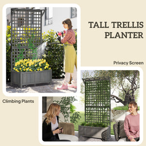 Raised Garden Bed, Wood Planter with Trellis for Vine Climbing, Privacy Screen Planter Box to Grow Vegetables, Herbs, and Flowers for Backyard, Patio, Deck, Dark Grey