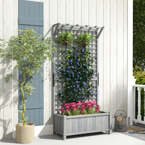 Raised Garden Bed, Wood Planter with Trellis for Vine Climbing, Privacy Screen Planter Box to Grow Vegetables, Herbs, and Flowers for Backyard, Patio, Deck, Dark Grey