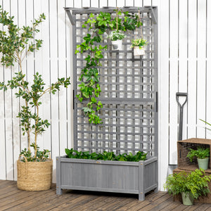 Raised Garden Bed, Wood Planter with Trellis for Vine Climbing, Privacy Screen Planter Box to Grow Vegetables, Herbs, and Flowers for Backyard, Patio, Deck, Dark Grey