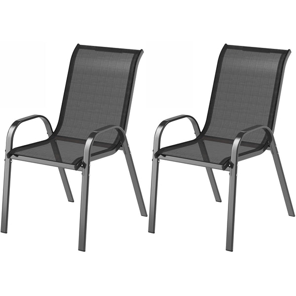 Outdoor Dining Chairs Set of 2, Stackable Patio Dining Chairs, High Back Lawn Chairs with Breathable Mesh Seat, Metal Frame for Garden Backyard Porch, Black