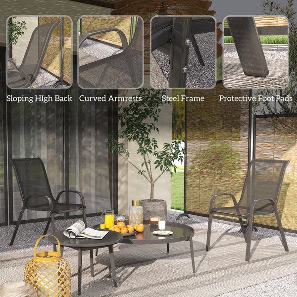 Outdoor Dining Chairs Set of 2, Stackable Patio Dining Chairs, High Back Lawn Chairs with Breathable Mesh Seat, Metal Frame for Garden Backyard Porch, Black