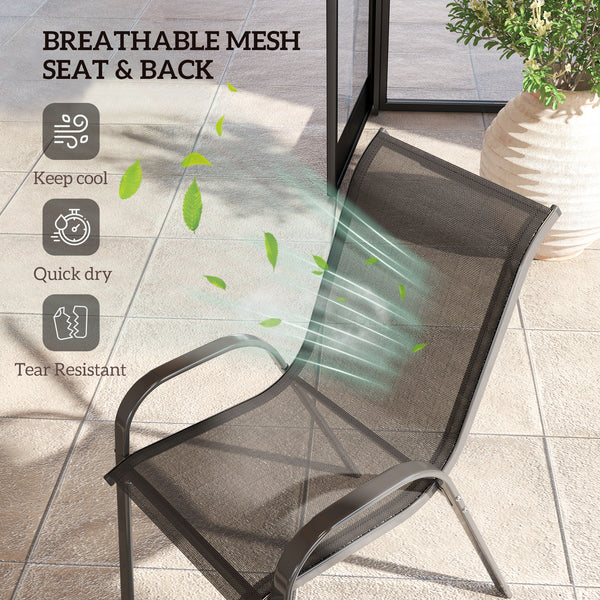 Outdoor Dining Chairs Set of 2, Stackable Patio Dining Chairs, High Back Lawn Chairs with Breathable Mesh Seat, Metal Frame for Garden Backyard Porch, Black