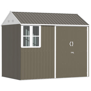 8 x 6 ft Garden Shed, Metal Shed with Single Door, Window and Air Vents, Galvanised Outdoor Lockable Tool Storage House, Grey