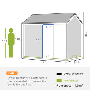 8 x 6 ft Garden Shed, Metal Shed with Single Door, Window and Air Vents, Galvanised Outdoor Lockable Tool Storage House, Grey
