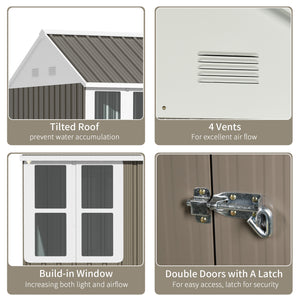 8.5' x 5.5' Outdoor Storage Shed, Metal Garden Shed Storage House with Window, Lockable Door, Vents, for Backyard, Patio, Lawn, Grey