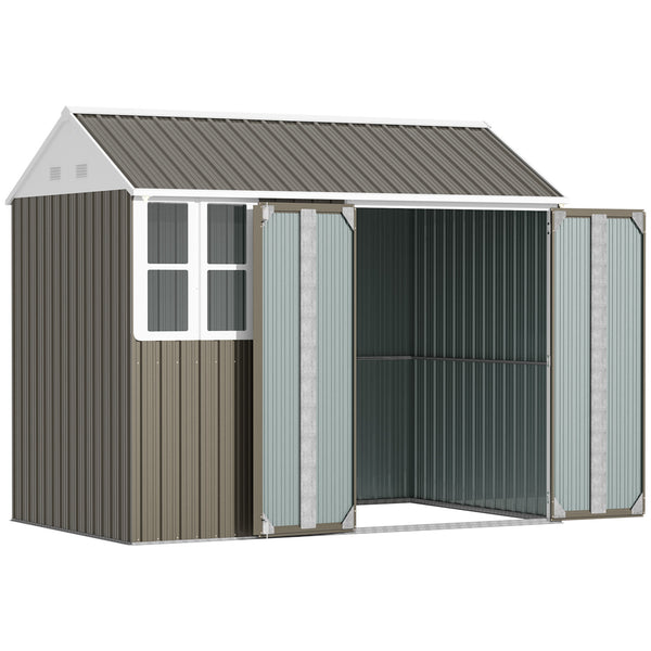 8 x 6 ft Garden Shed, Metal Shed with Single Door, Window and Air Vents, Galvanised Outdoor Lockable Tool Storage House, Grey