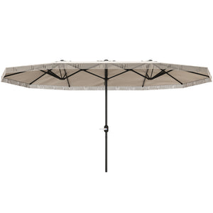 Outsunny 15ft Extra Large Patio Umbrella with Fringe, UPF30+ Double-sided Market Umbrella with Easy Crank Handle, 2 Vents for Garden Pool Lawn, Cream White