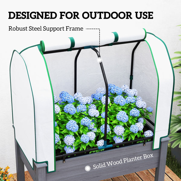 Raised Garden Bed with PE Greenhouse Cover Outdoor Elevated Wood Planter Box for Herbs and Vegetables, Use for Patio, Backyard, Balcony, 35 x 22 x 47 inch, Dark Gray