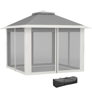 3.3 x 3.3m Pop Up Gazebo, Double Roof Foldable Canopy Tent with Zipped Mesh Sidewalls, Height Adjustable and Carrying Bag, Event Tent for Patio Garden, Dark Grey