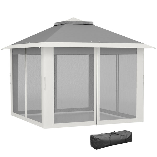 3.3 x 3.3m Pop Up Gazebo, Double Roof Foldable Canopy Tent with Zipped Mesh Sidewalls, Height Adjustable and Carrying Bag, Event Tent for Patio Garden, Dark Grey