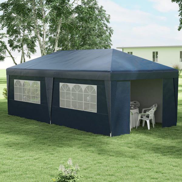 10' x 19.5' Pop Up Canopy Tent with Sidewalls, UPF 30+ Height Adjustable Large Party Tent Event Shelter with Leg Weight Bags and Wheeled Carry Bag for Garden, Patio, Dark Blue