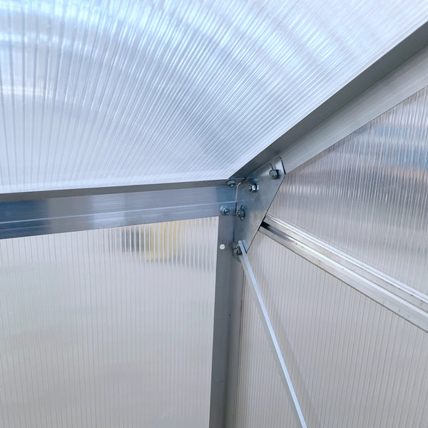 6 x 4ft Lean to Wall Polycarbonate Greenhouse Aluminium Walk-in Garden Greenhouse with Adjustable Roof Vent, Rain Gutter and Sliding Door, Clear